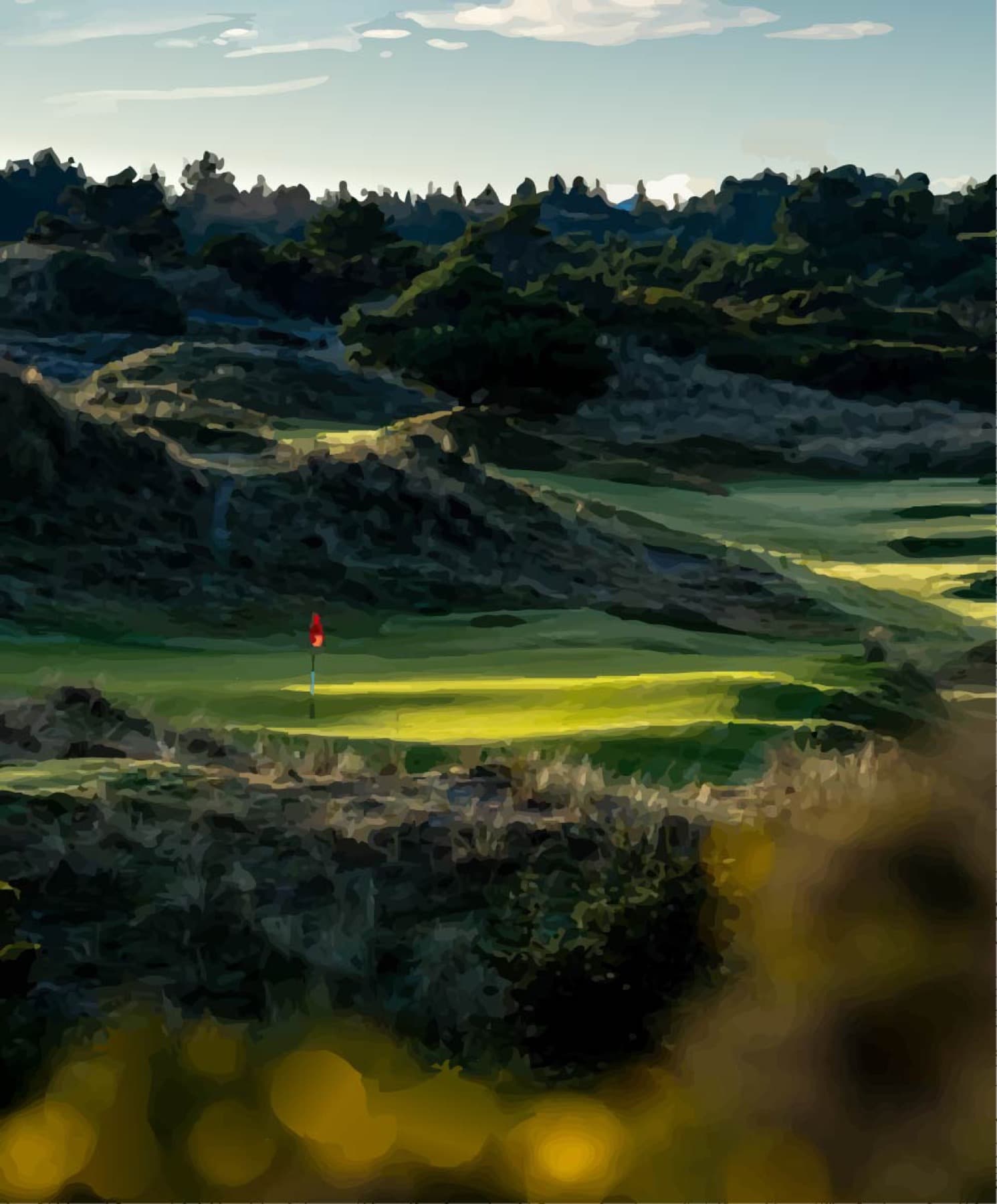 Evening light over the short course's dunes