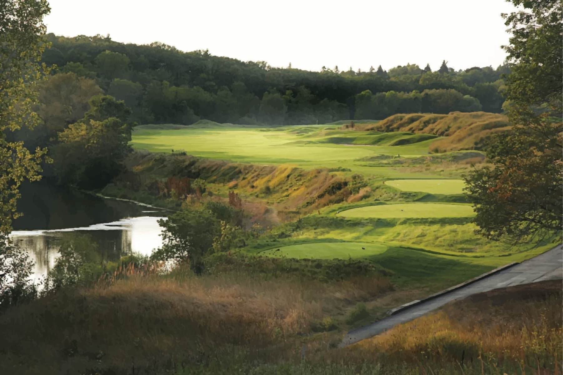 The Sheboygan River winding past the greens on the River Course