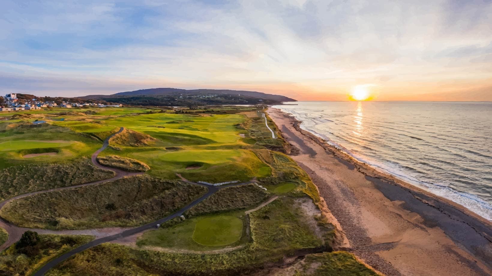 sunset over the links and Inverness beach