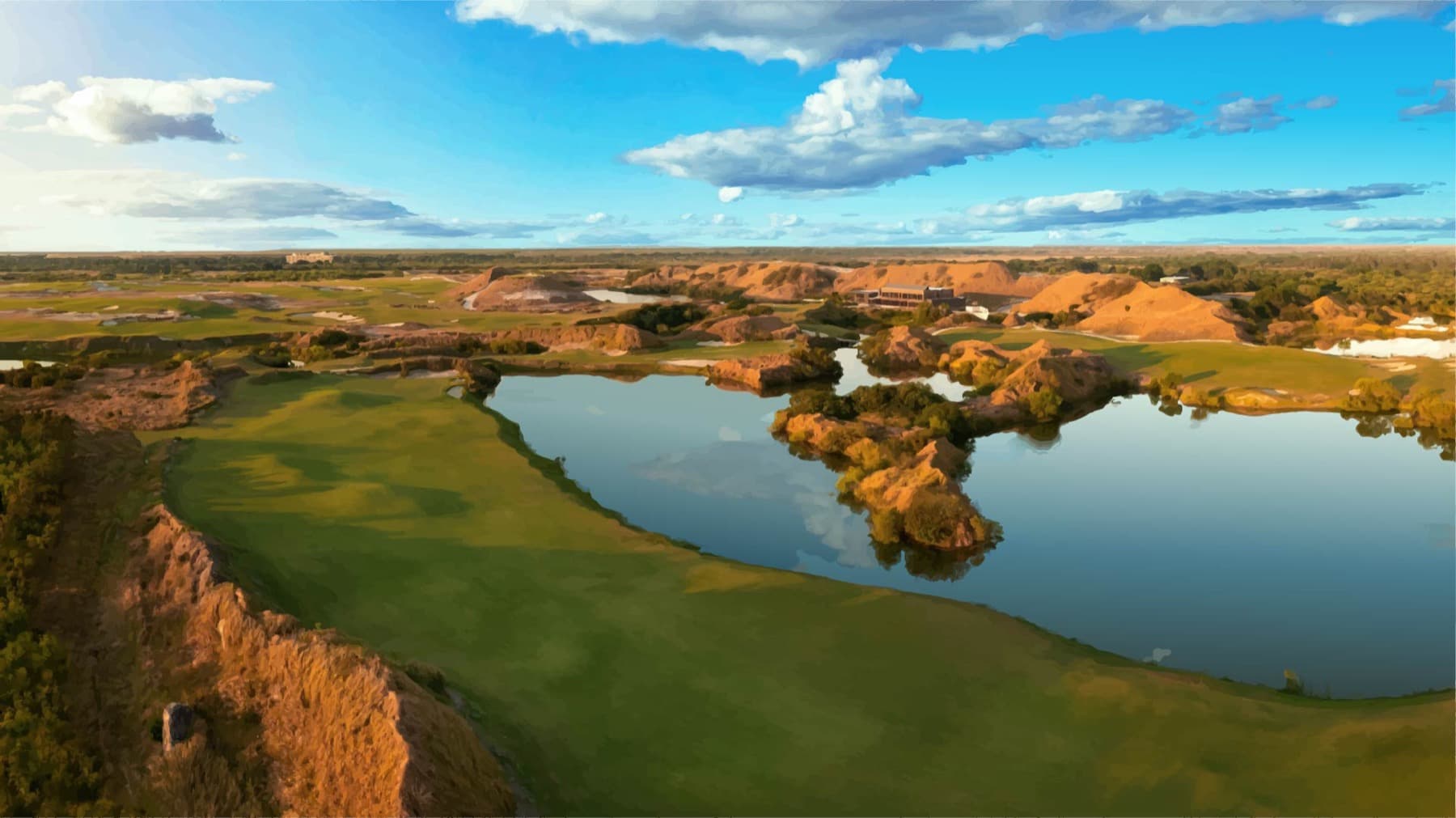 The quarry lake and clubhouse at Streamsong Red