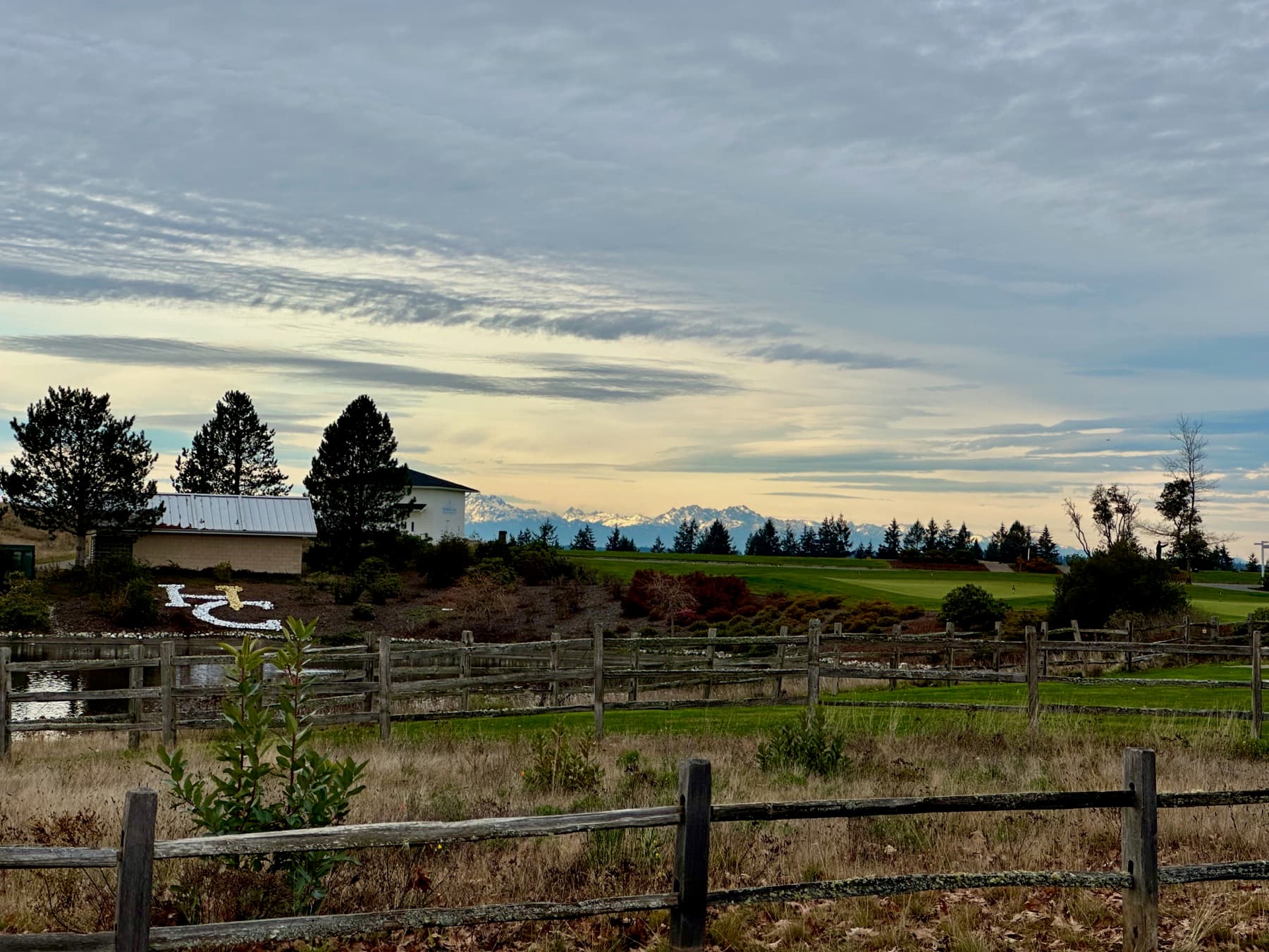 the clubhouse beyond the home green