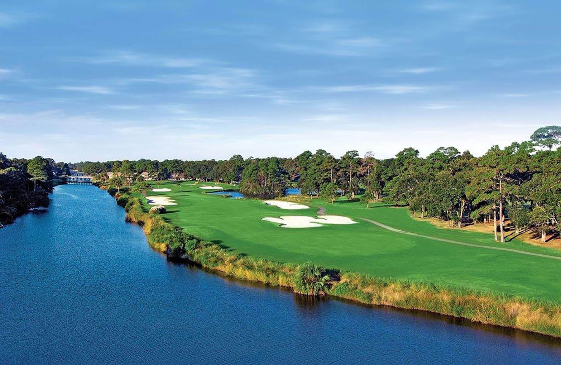 a fairway along the Palmetto Dunes lagoon