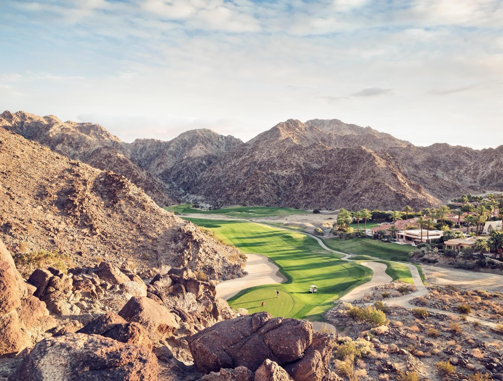 desert golf against the Santa Rosa mountains at PGA West